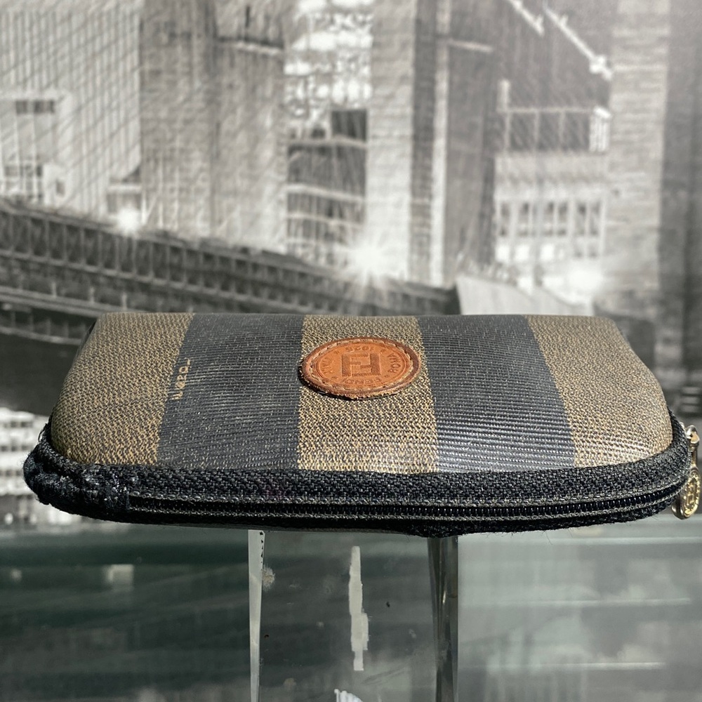 Authentic Fendi Pequin Brown & Black Striped Canvas Pouch - Picture 8 of 16
